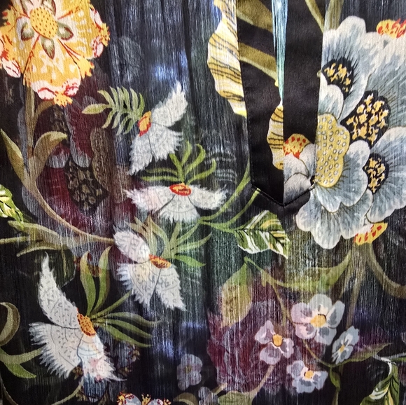 LOFT Small Tropical Sheer Black Shirt Floral Vacation Pink Green Yellow Cover-up - Picture 6 of 6